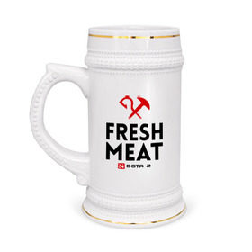 Кружка пивная с принтом Fresh meat в Новосибирске,  керамика (Материал выдерживает высокую температуру, стоит избегать резкого перепада температур) |  объем 630 мл | dota | fresh | meat | pudge | дота | мясо | пудж | свежее