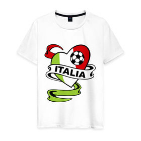 Мужская футболка хлопок с принтом Сборная Италии по футболу в Новосибирске, 100% хлопок | прямой крой, круглый вырез горловины, длина до линии бедер, слегка спущенное плечо. | football | italia | team | италия | сборная | флаг италии | футбол | футбольный мяч
