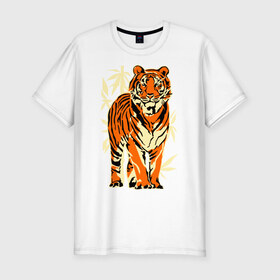 Мужская футболка премиум с принтом Тигр в Новосибирске, 92% хлопок, 8% лайкра | приталенный силуэт, круглый вырез ворота, длина до линии бедра, короткий рукав | tiger | бамбук | тигр | хищник