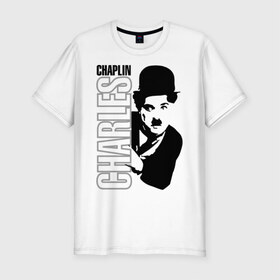 Мужская футболка премиум с принтом Чарльз Чаплин в Новосибирске, 92% хлопок, 8% лайкра | приталенный силуэт, круглый вырез ворота, длина до линии бедра, короткий рукав | Тематика изображения на принте: кино | котелок | чаплин | чарли