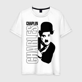 Мужская футболка хлопок с принтом Чарльз Чаплин в Новосибирске, 100% хлопок | прямой крой, круглый вырез горловины, длина до линии бедер, слегка спущенное плечо. | Тематика изображения на принте: кино | котелок | чаплин | чарли