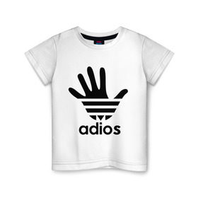 Детская футболка хлопок с принтом Adios в Новосибирске, 100% хлопок | круглый вырез горловины, полуприлегающий силуэт, длина до линии бедер | adidas | adios | адидас | адьёс | адьос | рука
