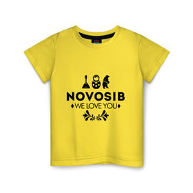 Детская футболка хлопок с принтом Novosib в Новосибирске, 100% хлопок | круглый вырез горловины, полуприлегающий силуэт, длина до линии бедер | novosib | nsk | бабалайка | город | день города | любовь | матрешка | медведь | новосибирск | нск | сибирь