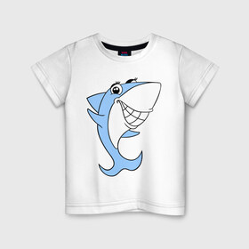 Детская футболка хлопок с принтом Акула девочка в Новосибирске, 100% хлопок | круглый вырез горловины, полуприлегающий силуэт, длина до линии бедер | Тематика изображения на принте: акула | девочка | милая | улыбка