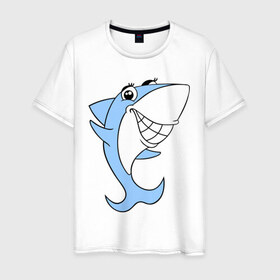 Мужская футболка хлопок с принтом Акула девочка в Новосибирске, 100% хлопок | прямой крой, круглый вырез горловины, длина до линии бедер, слегка спущенное плечо. | Тематика изображения на принте: акула | девочка | милая | улыбка