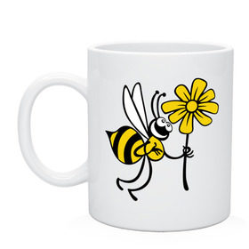 Кружка с принтом Пчела с цветочком в Новосибирске, керамика | объем — 330 мл, диаметр — 80 мм. Принт наносится на бока кружки, можно сделать два разных изображения | Тематика изображения на принте: оса | пчела | цветок | шмель