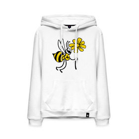 Мужская толстовка хлопок с принтом Пчела с цветочком в Новосибирске, френч-терри, мягкий теплый начес внутри (100% хлопок) | карман-кенгуру, эластичные манжеты и нижняя кромка, капюшон с подкладом и шнурком | оса | пчела | цветок | шмель