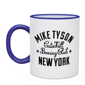 Кружка двухцветная с принтом Mike Tyson CatsKill Boxing Club в Новосибирске, керамика | объем — 330 мл, диаметр — 80 мм. Цветная ручка и кайма сверху, в некоторых цветах — вся внутренняя часть | Тематика изображения на принте: boxing | catskill | club | mike | new | tyson | york | бокс | йорк | клуб | майк | нью | тайсон