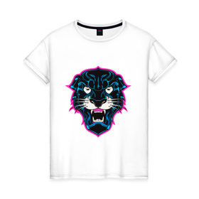 Женская футболка хлопок с принтом Пантера в Новосибирске, 100% хлопок | прямой крой, круглый вырез горловины, длина до линии бедер, слегка спущенное плечо | art | kat | panther | swag | арт | кошка | пантера | свэг