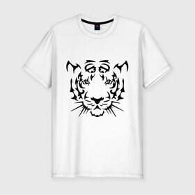 Мужская футболка премиум с принтом Морда тигра в Новосибирске, 92% хлопок, 8% лайкра | приталенный силуэт, круглый вырез ворота, длина до линии бедра, короткий рукав | голова | дикий | тигр | хищник
