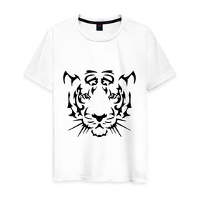 Мужская футболка хлопок с принтом Морда тигра в Новосибирске, 100% хлопок | прямой крой, круглый вырез горловины, длина до линии бедер, слегка спущенное плечо. | голова | дикий | тигр | хищник