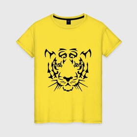 Женская футболка хлопок с принтом Морда тигра в Новосибирске, 100% хлопок | прямой крой, круглый вырез горловины, длина до линии бедер, слегка спущенное плечо | голова | дикий | тигр | хищник