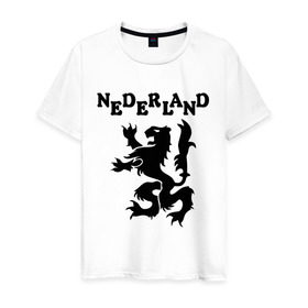 Мужская футболка хлопок с принтом Сборная Голландии по Футболу в Новосибирске, 100% хлопок | прямой крой, круглый вырез горловины, длина до линии бедер, слегка спущенное плечо. | Тематика изображения на принте: nederland | герб | голландия | нидерланды | сборная | символ | футбол