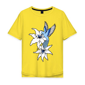Мужская футболка хлопок Oversize с принтом Колибри в Новосибирске, 100% хлопок | свободный крой, круглый ворот, “спинка” длиннее передней части | колибри | лилия | прица | цветы