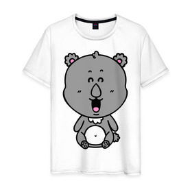 Мужская футболка хлопок с принтом Милый мишка в Новосибирске, 100% хлопок | прямой крой, круглый вырез горловины, длина до линии бедер, слегка спущенное плечо. | веселый | коала | медведь | милый | мишка | радостный
