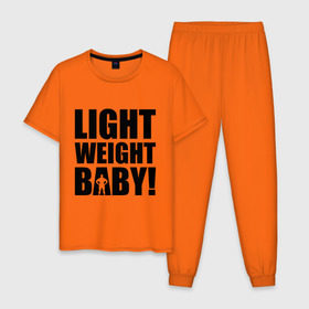Мужская пижама хлопок с принтом Light weight babby в Новосибирске, 100% хлопок | брюки и футболка прямого кроя, без карманов, на брюках мягкая резинка на поясе и по низу штанин
 | baby | light | weight | вес | детка | крошка | легкий