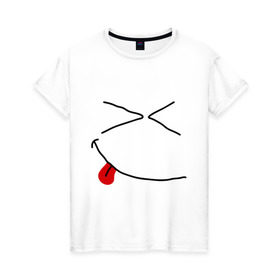 Женская футболка хлопок с принтом Смайл ржунемогу в Новосибирске, 100% хлопок | прямой крой, круглый вырез горловины, длина до линии бедер, слегка спущенное плечо | smile | смайл | смайлик | улыбка | улыбочка | язык