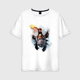 Женская футболка хлопок Oversize с принтом Как приручить дракона в Новосибирске, 100% хлопок | свободный крой, круглый ворот, спущенный рукав, длина до линии бедер
 | дракон | как приручить дракона | мультфильм