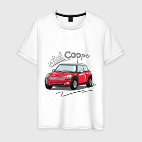 Мужская футболка хлопок с принтом Mini Cooper в Новосибирске, 100% хлопок | прямой крой, круглый вырез горловины, длина до линии бедер, слегка спущенное плечо. | Тематика изображения на принте: mini cooper | автомобиль | машина | мини купер | миникупер
