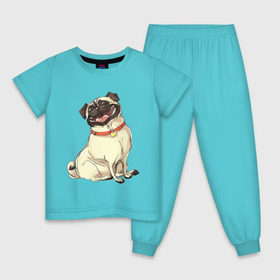 Детская пижама хлопок с принтом Радостный мопс в Новосибирске, 100% хлопок |  брюки и футболка прямого кроя, без карманов, на брюках мягкая резинка на поясе и по низу штанин
 | милый | мопс | пес | радостная | собака