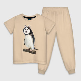 Детская пижама хлопок с принтом Хаскогвин в Новосибирске, 100% хлопок |  брюки и футболка прямого кроя, без карманов, на брюках мягкая резинка на поясе и по низу штанин
 | пингвин