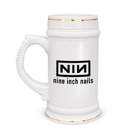 Кружка пивная с принтом Nine inch nails logo в Новосибирске,  керамика (Материал выдерживает высокую температуру, стоит избегать резкого перепада температур) |  объем 630 мл | inch | logo | nails | nine | лого