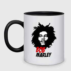 Кружка двухцветная с принтом Bob Marley в Новосибирске, керамика | объем — 330 мл, диаметр — 80 мм. Цветная ручка и кайма сверху, в некоторых цветах — вся внутренняя часть | bob | marley | боб | марли