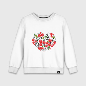 Детский свитшот хлопок с принтом Сердце России с красными ягодами в Новосибирске, 100% хлопок | круглый вырез горловины, эластичные манжеты, пояс и воротник | Тематика изображения на принте: костяника | красные | россия | рябина | сердце | ягоды