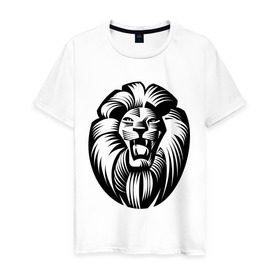 Мужская футболка хлопок с принтом Бесстрашный лев в Новосибирске, 100% хлопок | прямой крой, круглый вырез горловины, длина до линии бедер, слегка спущенное плечо. | бесстрашный | голова | грива | лев | объем