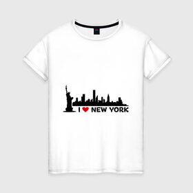 Женская футболка хлопок с принтом I love NY (панорама) в Новосибирске, 100% хлопок | прямой крой, круглый вырез горловины, длина до линии бедер, слегка спущенное плечо | i | love | new | york | город | йорк | люблю | нью | панорама | свобода | статуя | я
