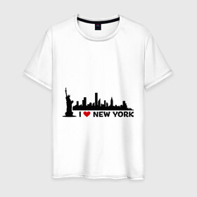 Мужская футболка хлопок с принтом I love NY (панорама) в Новосибирске, 100% хлопок | прямой крой, круглый вырез горловины, длина до линии бедер, слегка спущенное плечо. | i | love | new | york | город | йорк | люблю | нью | панорама | свобода | статуя | я