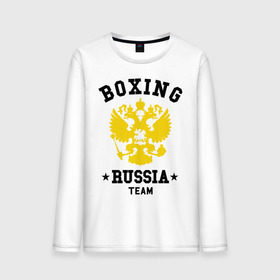 Мужской лонгслив хлопок с принтом Boxing Russia Team в Новосибирске, 100% хлопок |  | boxing | russia | team | бокс | герб | орел | россия | русский