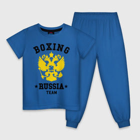 Детская пижама хлопок с принтом Boxing Russia Team в Новосибирске, 100% хлопок |  брюки и футболка прямого кроя, без карманов, на брюках мягкая резинка на поясе и по низу штанин
 | boxing | russia | team | бокс | герб | орел | россия | русский