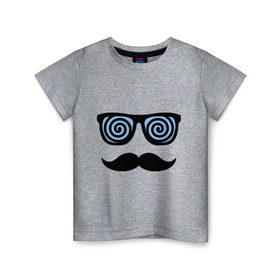 Детская футболка хлопок с принтом Гипноз в Новосибирске, 100% хлопок | круглый вырез горловины, полуприлегающий силуэт, длина до линии бедер | гипноз | очки | роговые | спираль | усы | хипстер
