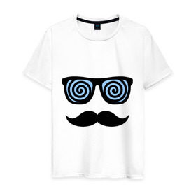 Мужская футболка хлопок с принтом Гипноз в Новосибирске, 100% хлопок | прямой крой, круглый вырез горловины, длина до линии бедер, слегка спущенное плечо. | гипноз | очки | роговые | спираль | усы | хипстер