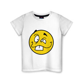 Детская футболка хлопок с принтом Неадекватный смайл в Новосибирске, 100% хлопок | круглый вырез горловины, полуприлегающий силуэт, длина до линии бедер | глупый | лицо | неадекват | нелепый | смайл | смешной | сумасшедший | улыбка