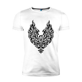 Мужская футболка премиум с принтом Огненный феникс в Новосибирске, 92% хлопок, 8% лайкра | приталенный силуэт, круглый вырез ворота, длина до линии бедра, короткий рукав | возрождение | огонь | пепел | птица | феникс