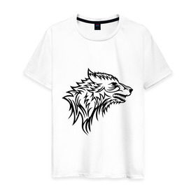 Мужская футболка хлопок с принтом Злой волк в Новосибирске, 100% хлопок | прямой крой, круглый вырез горловины, длина до линии бедер, слегка спущенное плечо. | волк | голова | дикий | злой | тату | хищный
