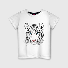 Детская футболка хлопок с принтом Белый тигр в Новосибирске, 100% хлопок | круглый вырез горловины, полуприлегающий силуэт, длина до линии бедер | белый | голова | красивый | редкий | тигр