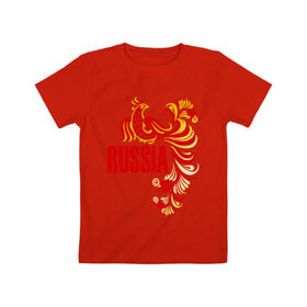 Детская футболка хлопок с принтом Россия в Новосибирске, 100% хлопок | круглый вырез горловины, полуприлегающий силуэт, длина до линии бедер | жар | золотая | металл | патриот | птица | россия | русский