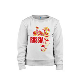 Детский свитшот хлопок с принтом Россия в Новосибирске, 100% хлопок | круглый вырез горловины, эластичные манжеты, пояс и воротник | жар | золотая | металл | патриот | птица | россия | русский