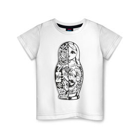 Детская футболка хлопок с принтом Матрешка в Новосибирске, 100% хлопок | круглый вырез горловины, полуприлегающий силуэт, длина до линии бедер | кукла | матрешка | пружины | разрез | россия | русский | шестеренки. механизм