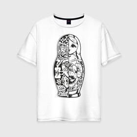Женская футболка хлопок Oversize с принтом Матрешка в Новосибирске, 100% хлопок | свободный крой, круглый ворот, спущенный рукав, длина до линии бедер
 | кукла | матрешка | пружины | разрез | россия | русский | шестеренки. механизм