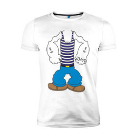 Мужская футболка премиум с принтом Костюм морячка в Новосибирске, 92% хлопок, 8% лайкра | приталенный силуэт, круглый вырез ворота, длина до линии бедра, короткий рукав | вмф | военно морской флот | морской флот | моряк | морячок | якорь