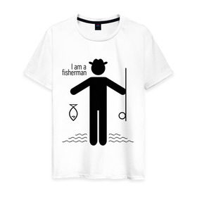 Мужская футболка хлопок с принтом Я Рыбак в Новосибирске, 100% хлопок | прямой крой, круглый вырез горловины, длина до линии бедер, слегка спущенное плечо. | Тематика изображения на принте: fishermen | рыба | рыбак | рыбалка | удочка