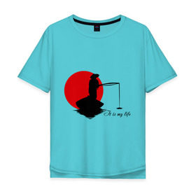 Мужская футболка хлопок Oversize с принтом Японская ночная рыбалка в Новосибирске, 100% хлопок | свободный крой, круглый ворот, “спинка” длиннее передней части | Тематика изображения на принте: fishermen | жизнь | рыба | рыбак | рыбалка | солнце | туризм | удочка | укаи | япония