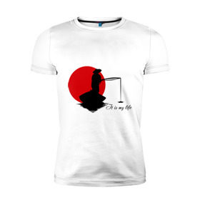 Мужская футболка премиум с принтом Японская ночная рыбалка в Новосибирске, 92% хлопок, 8% лайкра | приталенный силуэт, круглый вырез ворота, длина до линии бедра, короткий рукав | fishermen | жизнь | рыба | рыбак | рыбалка | солнце | туризм | удочка | укаи | япония