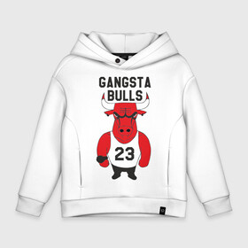 Детское худи Oversize хлопок с принтом Gangsta Bulls в Новосибирске, френч-терри — 70% хлопок, 30% полиэстер. Мягкий теплый начес внутри —100% хлопок | боковые карманы, эластичные манжеты и нижняя кромка, капюшон на магнитной кнопке | bulls | chicago | gangsta | бык | гангстер | чикаго