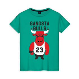 Женская футболка хлопок с принтом Gangsta Bulls в Новосибирске, 100% хлопок | прямой крой, круглый вырез горловины, длина до линии бедер, слегка спущенное плечо | bulls | chicago | gangsta | бык | гангстер | чикаго
