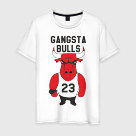 Мужская футболка хлопок с принтом Gangsta Bulls в Новосибирске, 100% хлопок | прямой крой, круглый вырез горловины, длина до линии бедер, слегка спущенное плечо. | bulls | chicago | gangsta | бык | гангстер | чикаго